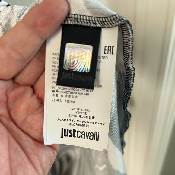 Just Cavalli Dress Fitted Bodycon Black & White Striped Midi Animal Pattern - Picture 9 of 11